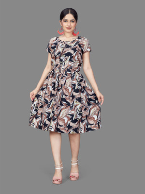 VARUDI Women Fit and Flare Multicolor Below Knee Dress