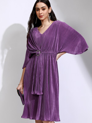 Tokyo Talkies Women Fit and Flare Purple Knee Length Dress