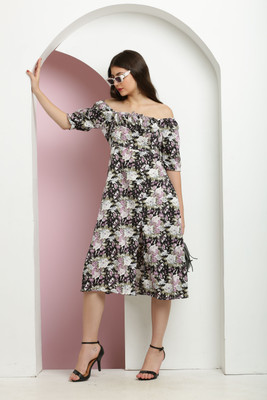 A R J FASHION Women A-line Black Midi/Calf Length Dress