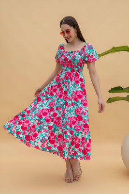 ZWERLON Women A-line Pink Midi/Calf Length Dress