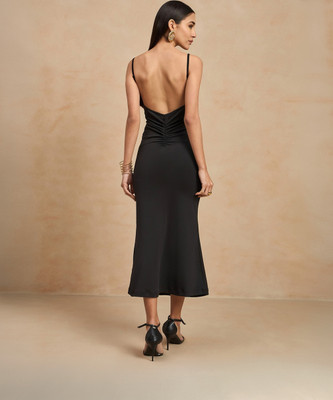 COLOR CAPITAL Women Bodycon Black Midi/Calf Length Dress