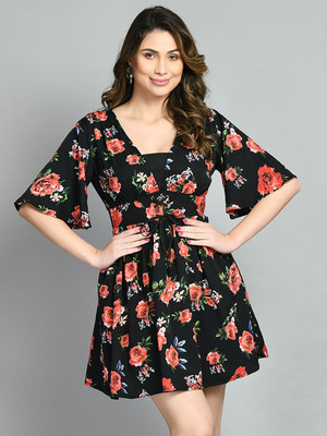 ADRIANA Women Fit and Flare Black Above Knee/Mid Thigh Length Dress