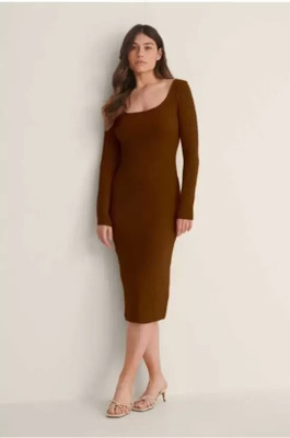 Whitewhale Women Bodycon Brown Midi/Calf Length Dress