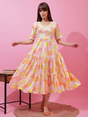 Sheetal Associates Women Fit and Flare Yellow Midi/Calf Length Dress