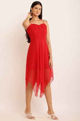 Stylespot Women Ethnic Dress Red Below Knee Dress