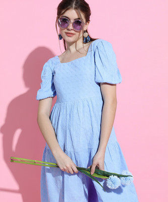 Tokyo Talkies Women A-line Blue Above Knee/Mid Thigh Length Dress