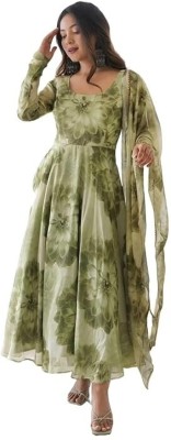 LAHER FASHION Women Gown Green Dress