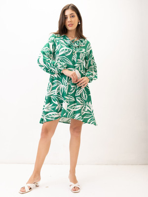 Globus Women A-line Green, White Mini/Short Dress
