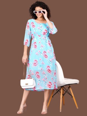 Highlight fashion export Women Fit and Flare Light Blue Dress