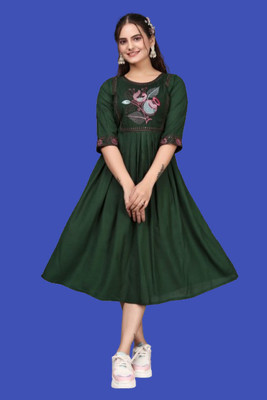 DICHIKA enterprise Women Fit and Flare Green Midi/Calf Length Dress