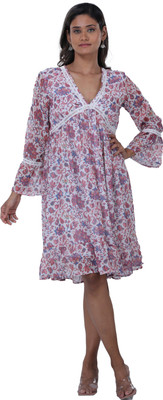 TSM Women Fit and Flare Pink Knee Length Dress