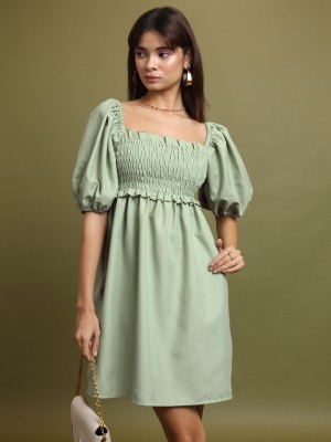 Tokyo Talkies Women Ruffled Light Green Dress