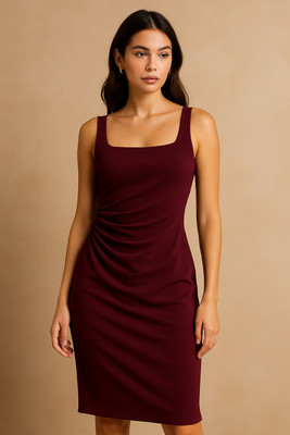 OOTDFY Women Bodycon Maroon Midi/Calf Length Dress
