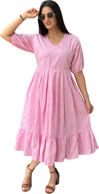 Dharmaj Creation Women A-line Multicolor Midi/Calf Length Dress