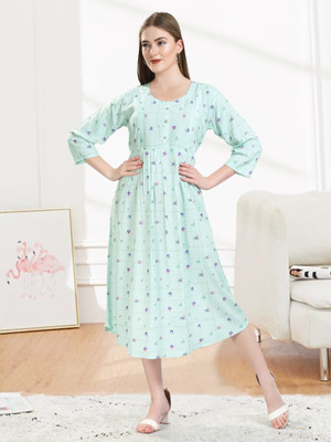 KAITEI Women Fit and Flare Green Ankle Length Dress