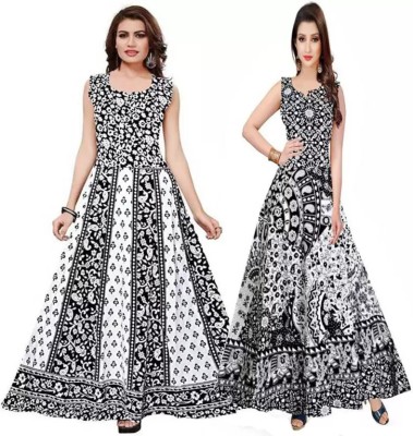 shiv creation Women Maxi Black, White Dress