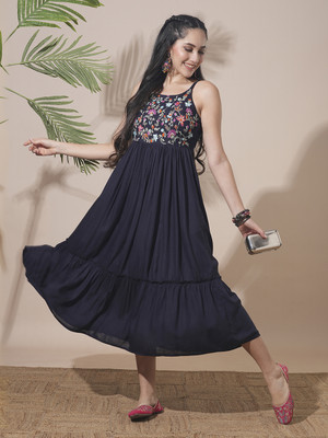 Globus Women A-line Blue Midi/Calf Length Dress