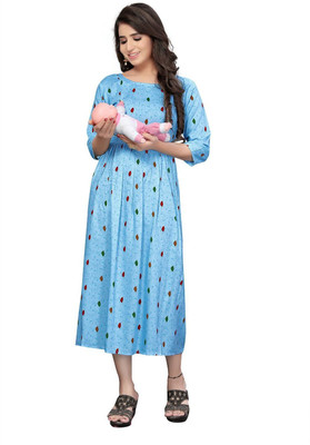 zoxfay Women Fit and Flare Blue Midi/Calf Length Dress