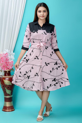 LAMIYA DRESSES Women A-line Pink Above Knee/Mid Thigh Length Dress