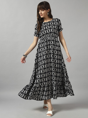 Raiyani Enterprise Women Fit and Flare Black Maxi/Full Length Dress