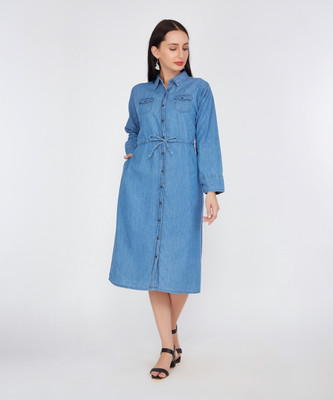TCI Women A-line Blue Midi/Calf Length Dress