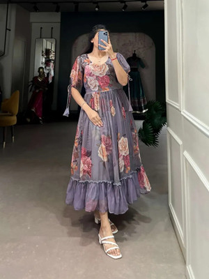 Fashion2wear Women Fit and Flare Purple Midi/Calf Length Dress
