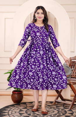 ASITYA Women Fit and Flare Blue Midi/Calf Length Dress