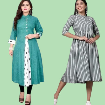 Db Fashionpo Women A-line Green, Grey Maxi/Full Length Dress