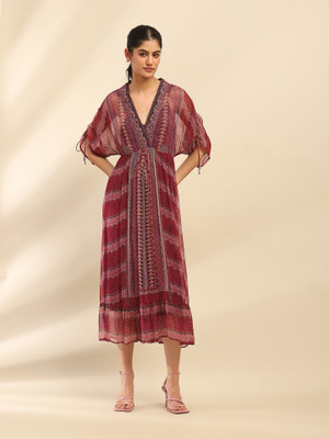 aarke Ritu Kumar Women Fit and Flare Multicolor Midi/Calf Length Dress
