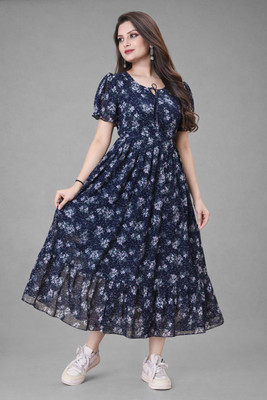 Maruti Nandan Impex Women Maxi Blue Full Length Dress