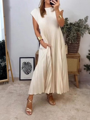 all about you Women A-line Beige Midi/Calf Length Dress