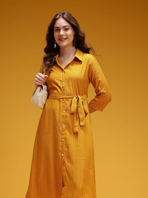 HERE&NOW Women Shirt Yellow Midi/Calf Length Dress