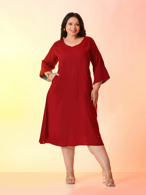 PrettyPlus by Desinoor.com Women A-line Maroon Midi/Calf Length Dress