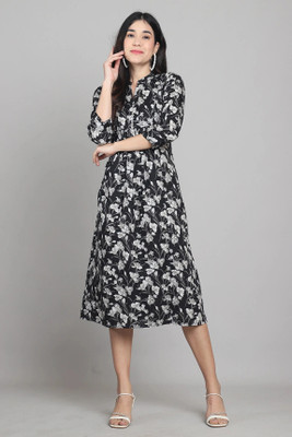 Rajnandini Women A-line Black Midi/Calf Length Dress