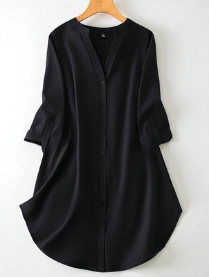 RIEKA Women Fit and Flare Black Above Knee/Mid Thigh Length Dress