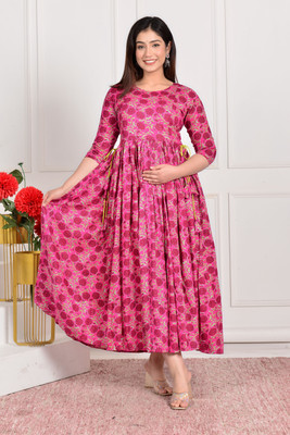 Gulabi Jaipur Women Fit and Flare Pink Ankle Length Dress