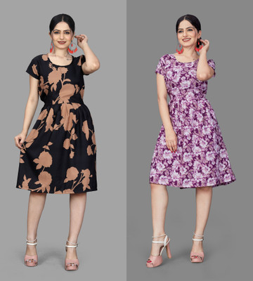VARUDIFAB Women A-line Multicolor Below Knee Dress