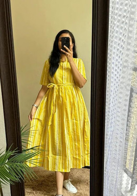 HANDSOME KING Women Gown Yellow Below Knee Dress