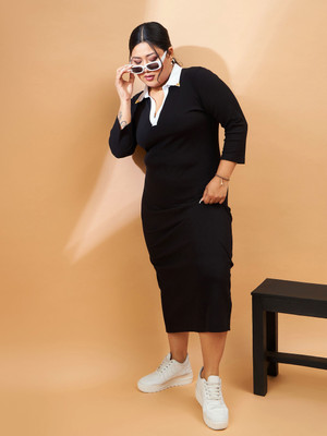 SASSAFRAS Curve Women Bodycon Black Midi/Calf Length Dress