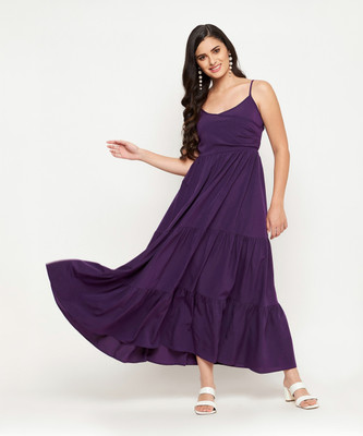 WineRed Women Fit and Flare Purple Maxi/Full Length Dress