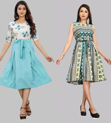 maruti fab Women Fit and Flare Multicolor Knee Length Dress