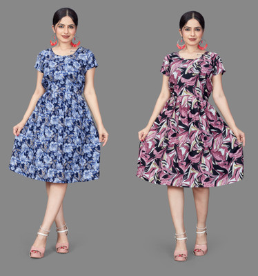 Khushi Fab Women Fit and Flare Multicolor Below Knee Dress