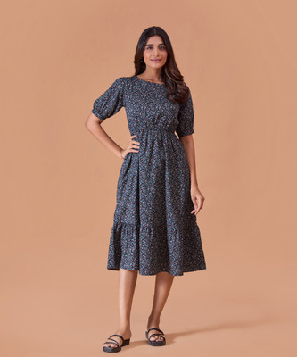 FashFun Women Fit and Flare Black Midi/Calf Length Dress