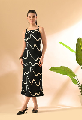ZEUGEN Women Bodycon Black Midi/Calf Length Dress