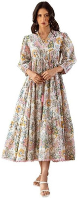 Leriya Fashion Women Empire Waist Multicolor Midi/Calf Length Dress
