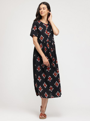 Pink Fort Women Fit and Flare Black Midi/Calf Length Dress