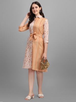 RIEKA Women A-line Orange Dress