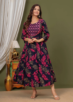 NKRM Women Ethnic Dress Dark Blue Midi/Calf Length Dress