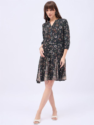 Dressberry Women A-line Black Above Knee/Mid Thigh Length Dress