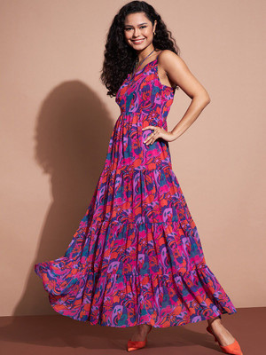 Dressberry Women A-line Multicolor Maxi/Full Length Dress